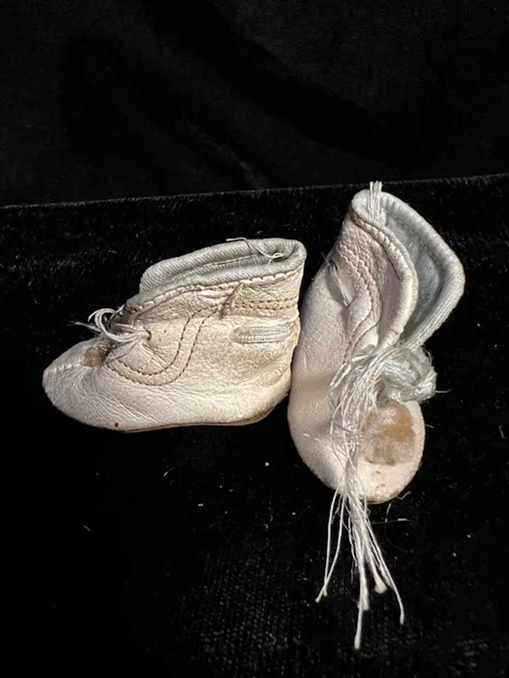 2" Small White Pair of Antique Doll Boots - image 3