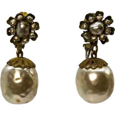 Miriam Haskell Simulated Baroque Pearl Drop Earri… - image 1