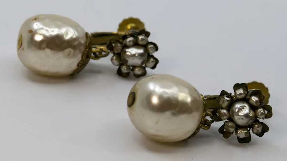 Miriam Haskell Simulated Baroque Pearl Drop Earri… - image 2