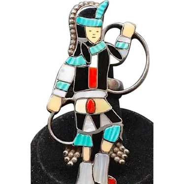 Old Pawn Zuni Inlay Hoop Dancer Ring Size 7 Sterl… - image 1