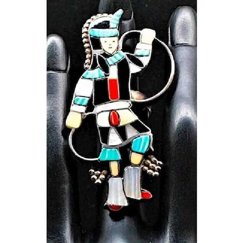 Old Pawn Zuni Inlay Hoop Dancer Ring Size 7 Sterl… - image 2