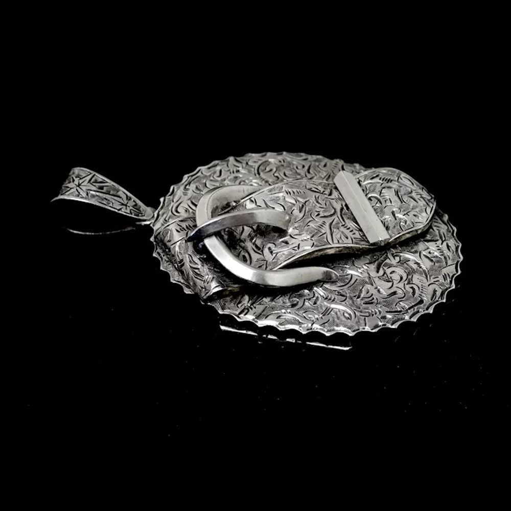 Antique Victorian Silver 3D Belt Buckle Engraved … - image 9