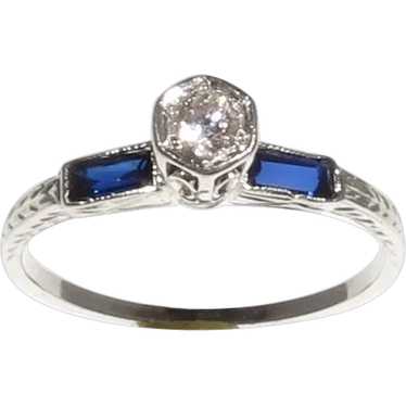 Antique Style Round Diamond and Synthetic Sapphire