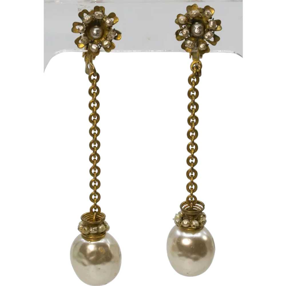 Miriam Haskell Simulated Baroque Pearl Dangle Ear… - image 1