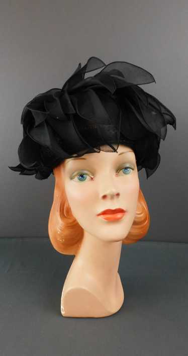 Vintage Dramatic Hat Black Organdy Petals, Evening