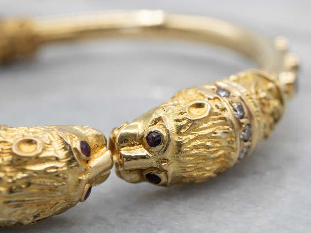 Bold Lion Gemstone Encrusted Gold Cuff Bracelet - image 2