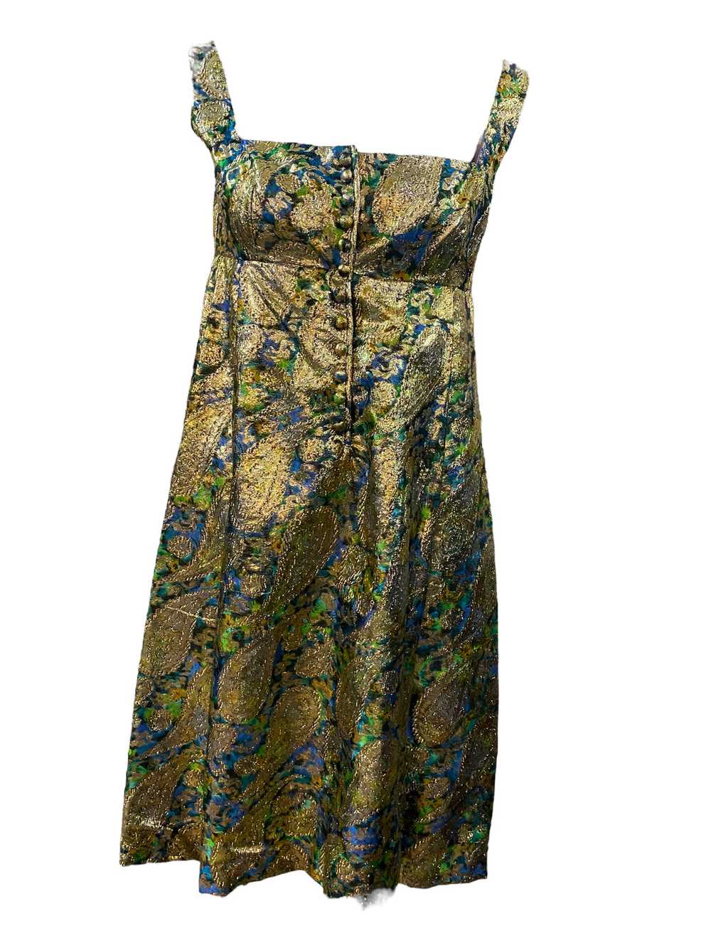 Saks Fifth Avenue 60s Psychedelic Gold Lame Paisl… - image 1