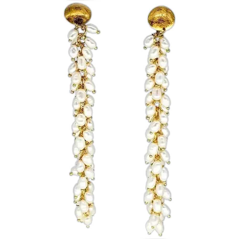 Vintage Freshwater Sea Pearls Dangling Drop Earri… - image 1