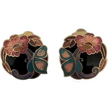 Cloisonné Enamel Clip Earrings - image 1