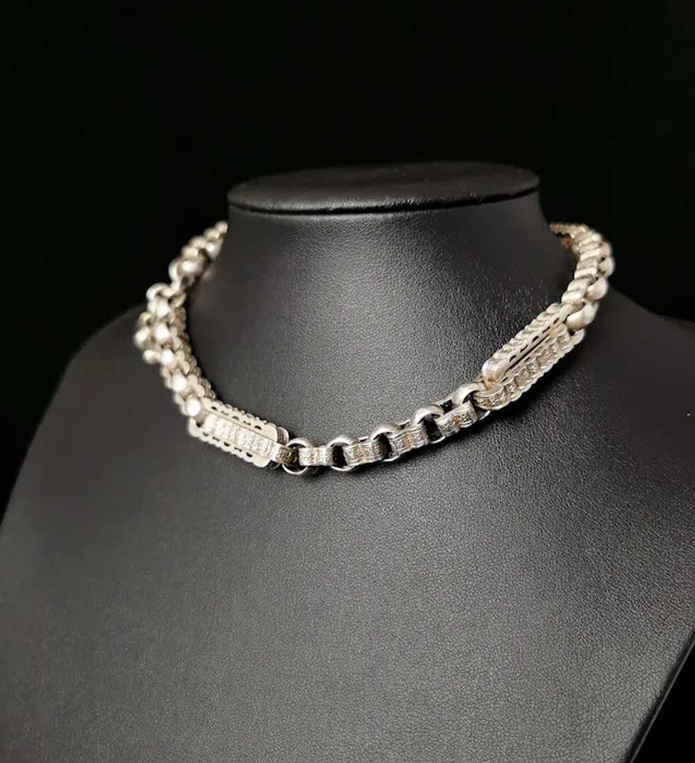 Antique silver fancy link Albert chain, watch cha… - image 10