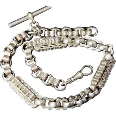 Antique silver fancy link Albert chain, watch cha… - image 1