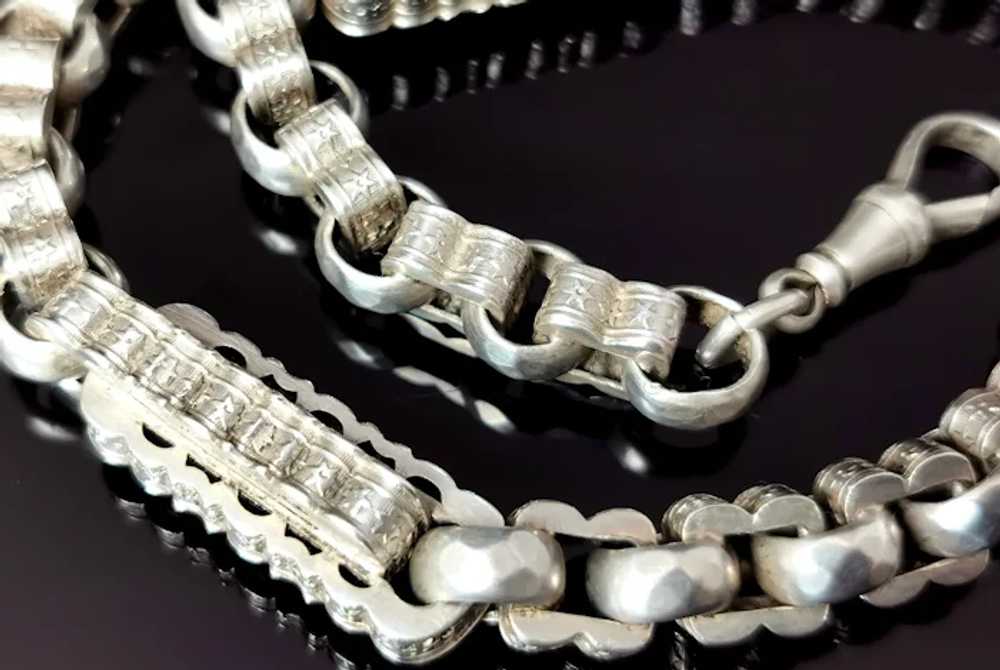 Antique silver fancy link Albert chain, watch cha… - image 3