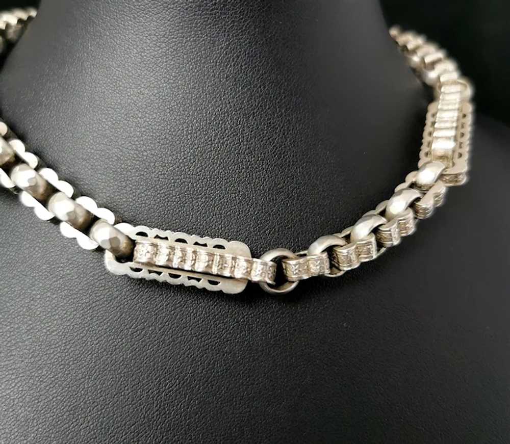 Antique silver fancy link Albert chain, watch cha… - image 7