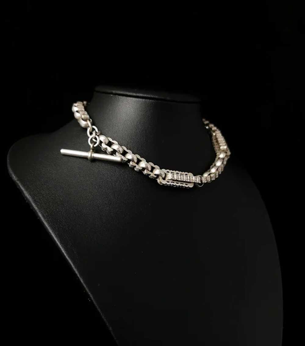 Antique silver fancy link Albert chain, watch cha… - image 9