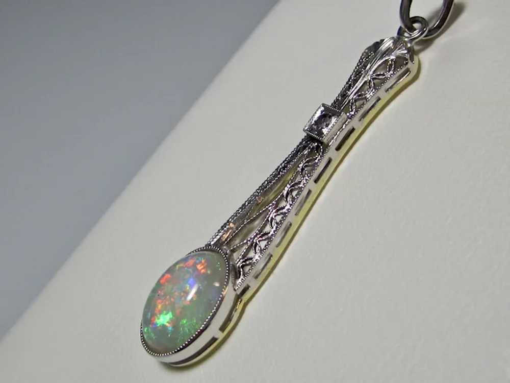 Antique Art Deco Opal & Diamond Pendant Platinum … - image 2