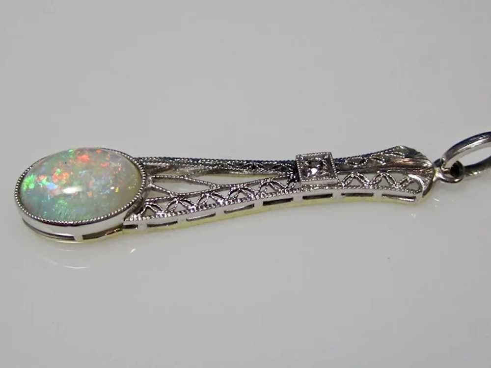Antique Art Deco Opal & Diamond Pendant Platinum … - image 3