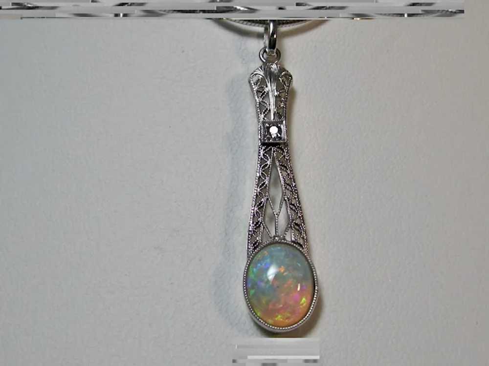 Antique Art Deco Opal & Diamond Pendant Platinum … - image 4