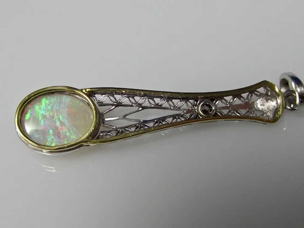 Antique Art Deco Opal & Diamond Pendant Platinum … - image 5