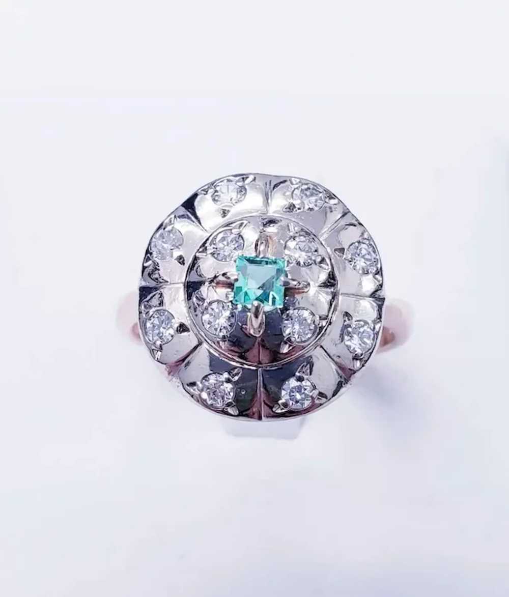 Antique Retro 1.30 Carat Diamonds and Emerald 583… - image 4