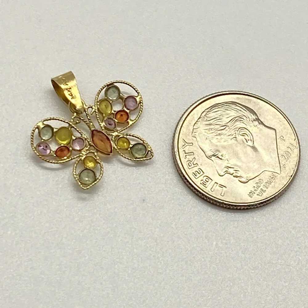 Jeweled Butterfly Vintage Pendant Charm 14K Gold - image 2