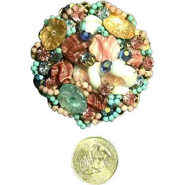 RARE Glass Pate de Verre Flower, Beads & Rhinesto… - image 1