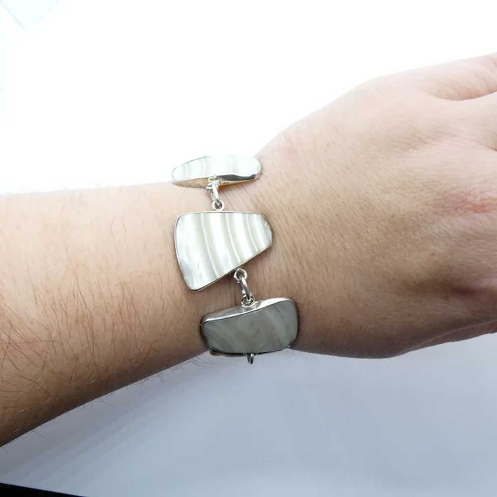 LARGE Sterling Silver Mother of Pearl Link Bracel… - image 3