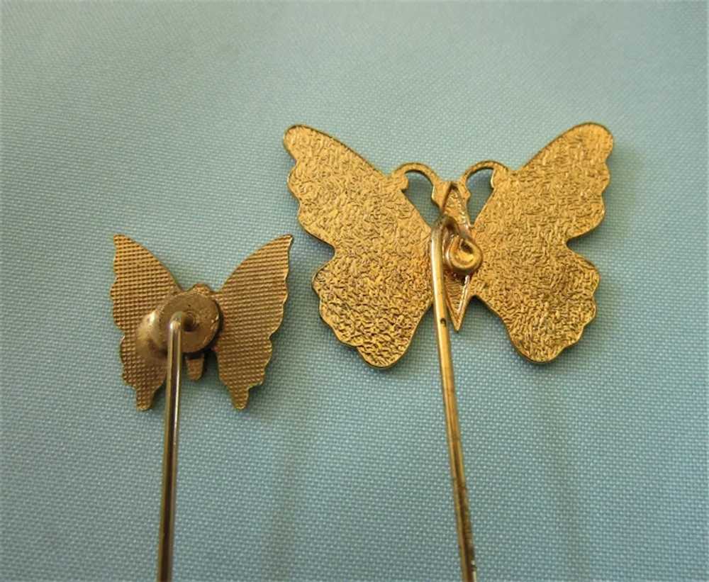 Vintage Cloisonne Pair of Butterfly Stick Pins - image 3