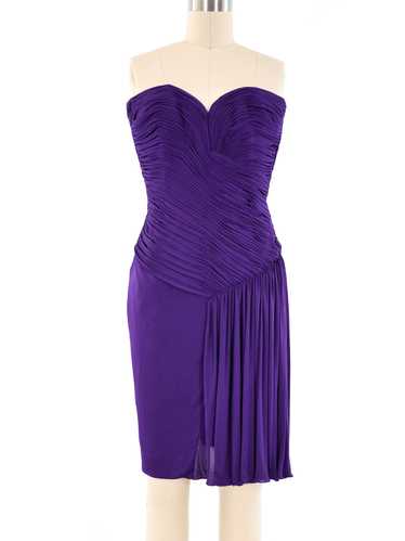 Vicky Tiel Ruched Purple Mini Dress - image 1
