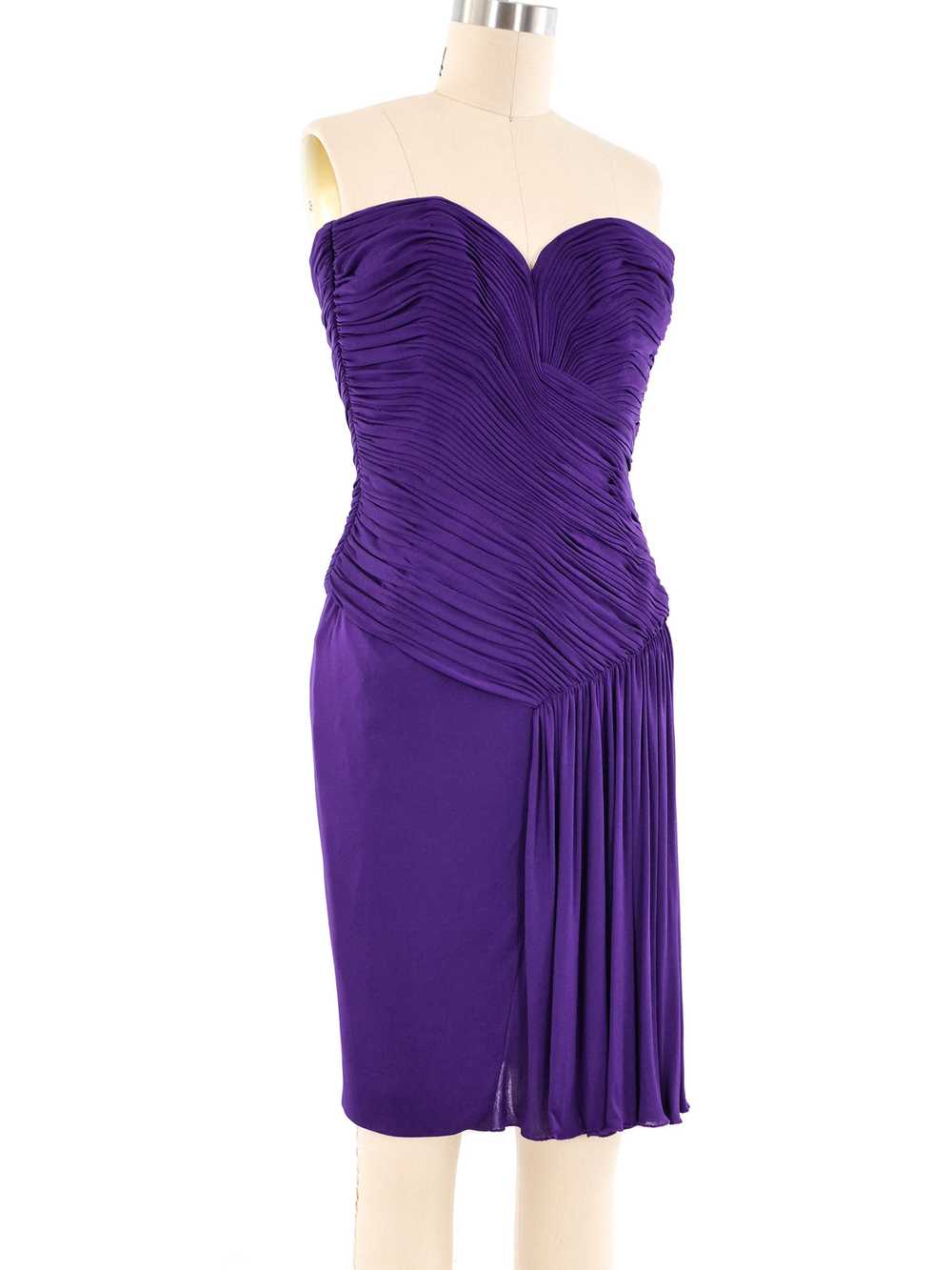 Vicky Tiel Ruched Purple Mini Dress - image 3