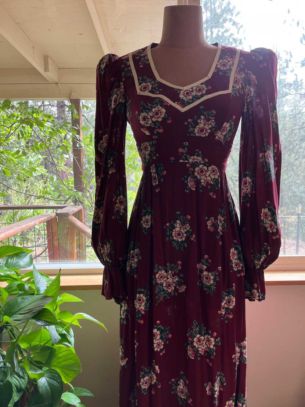Authentic 1970's vintage burgundy rayon dress by … - image 3