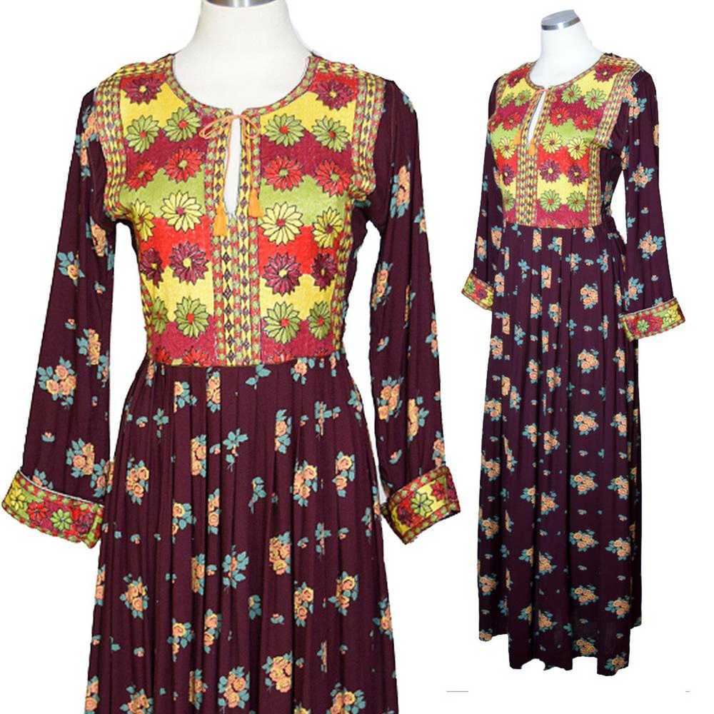 1970s Embroidered Maxi Dress - image 1