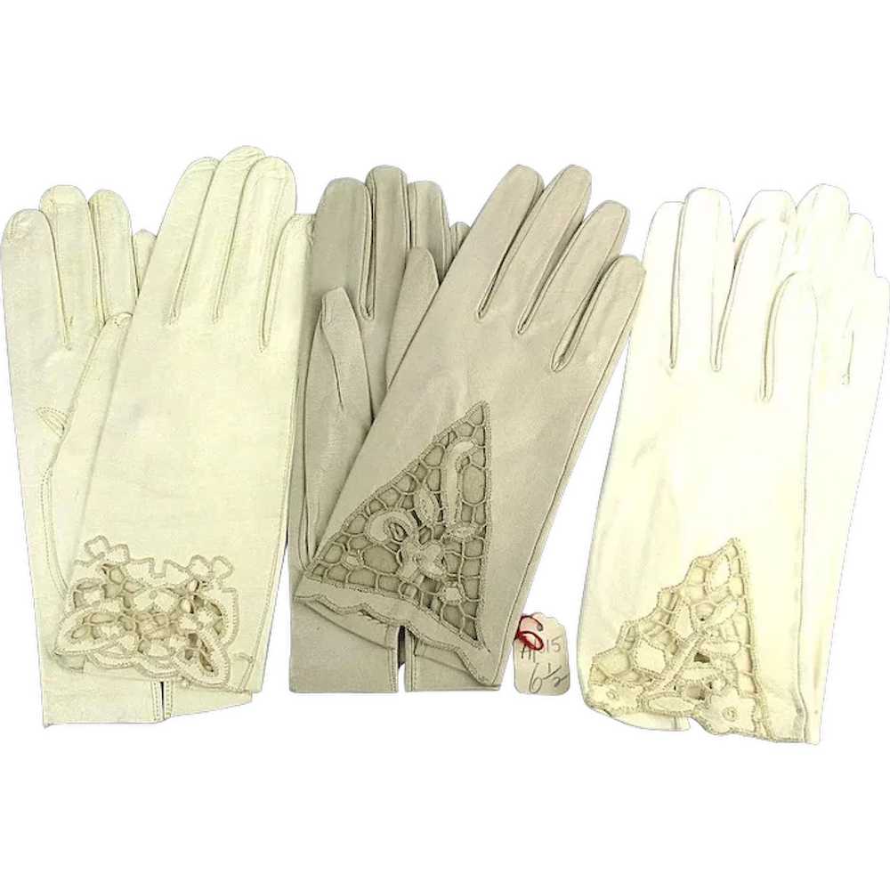 Unworn 3 Pair of Buttery Kid Gloves w/ Open Hand … - image 1