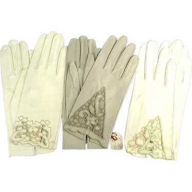 Unworn 3 Pair of Buttery Kid Gloves w/ Open Hand … - image 1