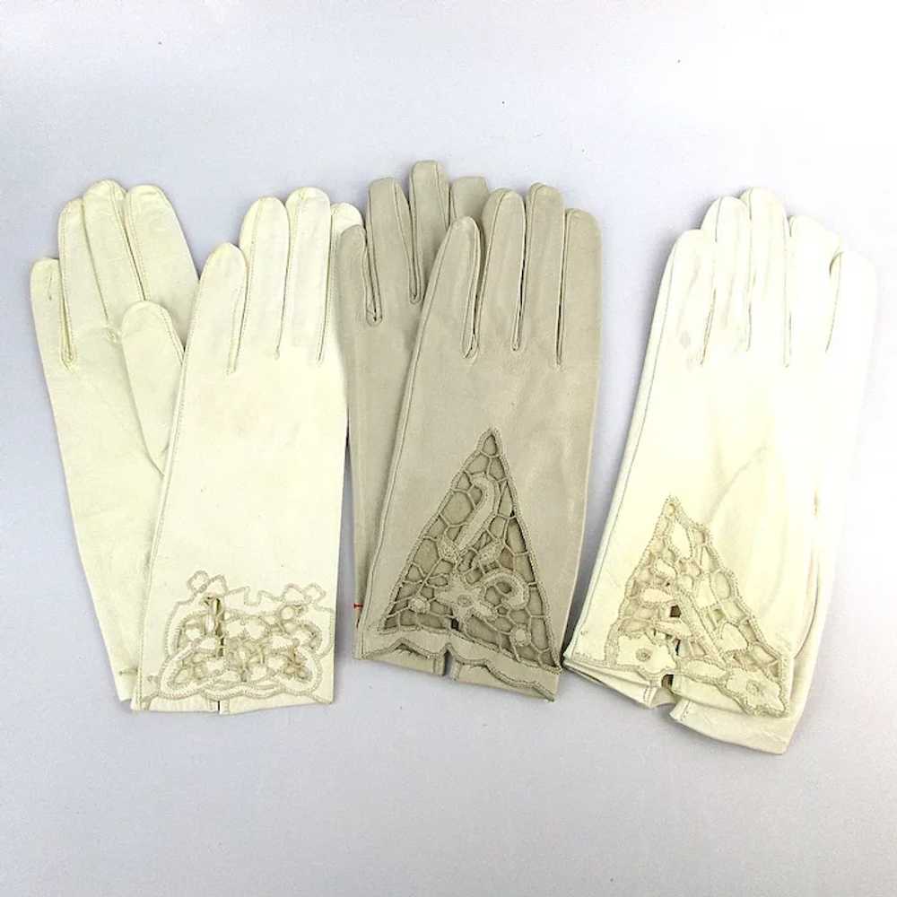 Unworn 3 Pair of Buttery Kid Gloves w/ Open Hand … - image 2