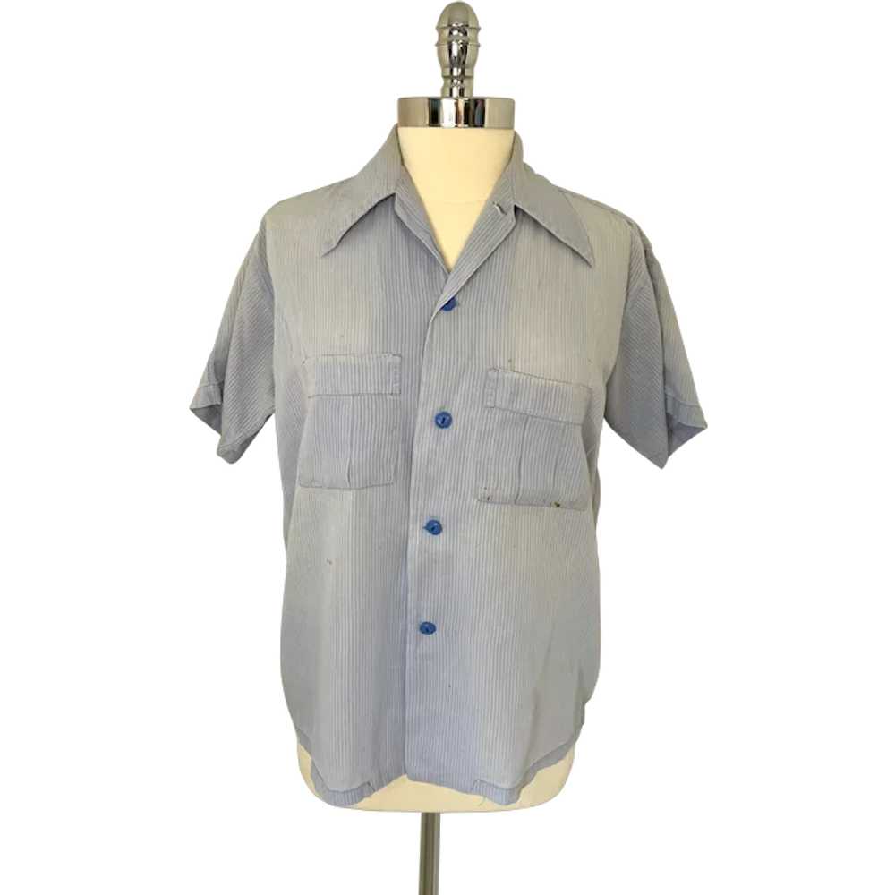 Vintage 1940s Airman Blue Pinstripe Uniform Shirt - image 1