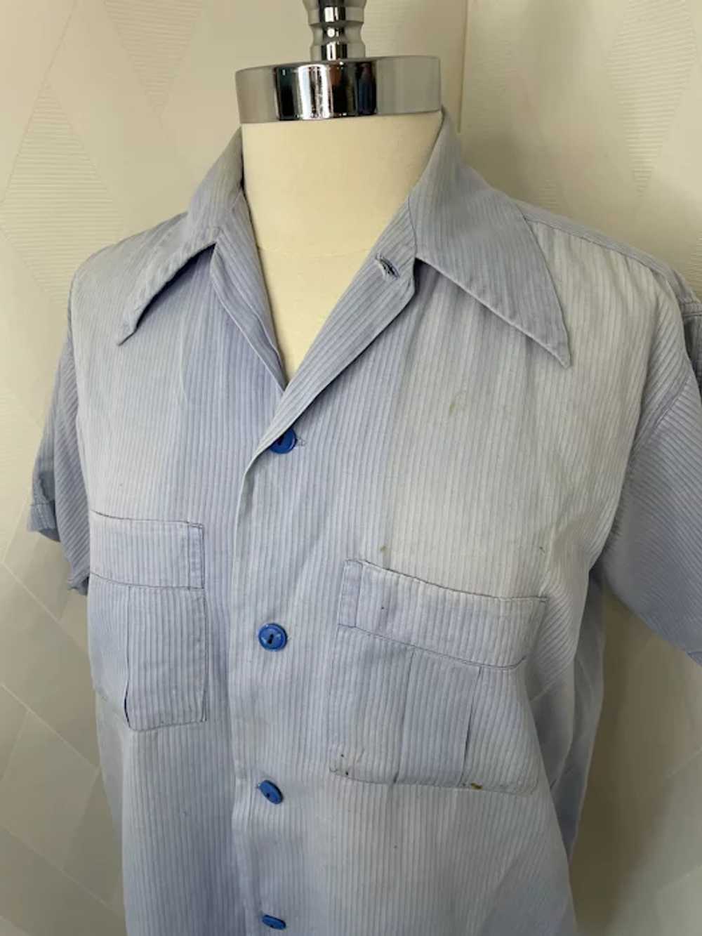 Vintage 1940s Airman Blue Pinstripe Uniform Shirt - image 3