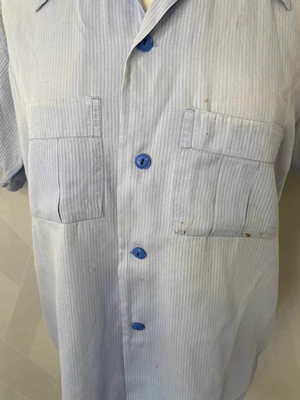 Vintage 1940s Airman Blue Pinstripe Uniform Shirt - image 5