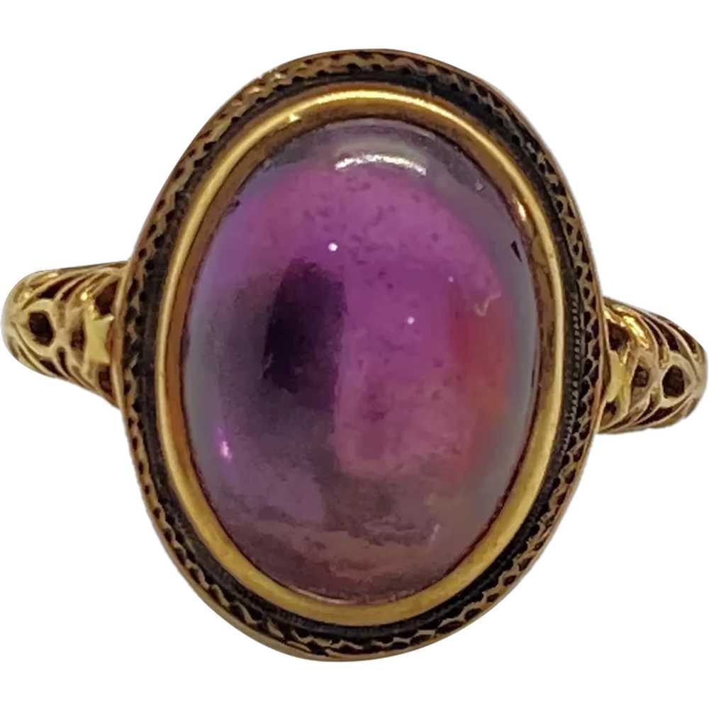 Amethyst Cabochon Victorian Solitaire Ring 4.95 C… - image 1