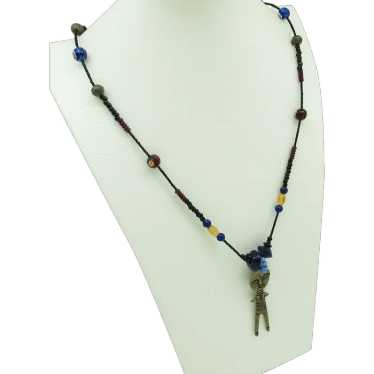 African Pendant With Trade Bead Necklace - image 1