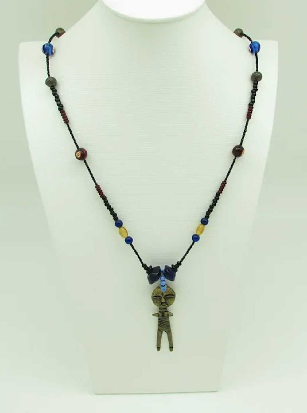 African Pendant With Trade Bead Necklace - image 2