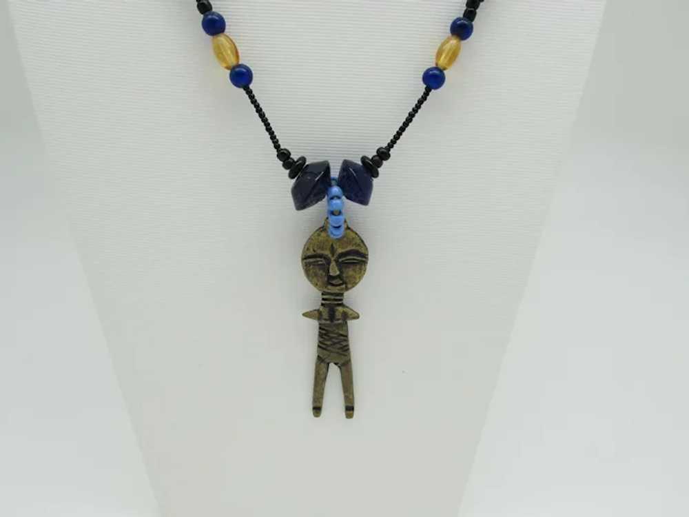 African Pendant With Trade Bead Necklace - image 4