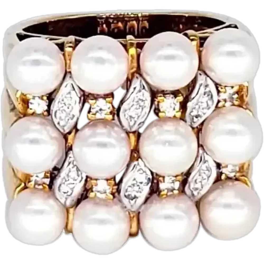 Vintage 18 Karat Diamonds and Pearls Bridal Ring - image 1