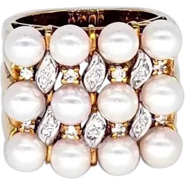 Vintage 18 Karat Diamonds and Pearls Bridal Ring - image 1