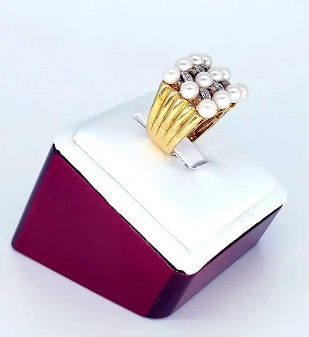 Vintage 18 Karat Diamonds and Pearls Bridal Ring - image 2