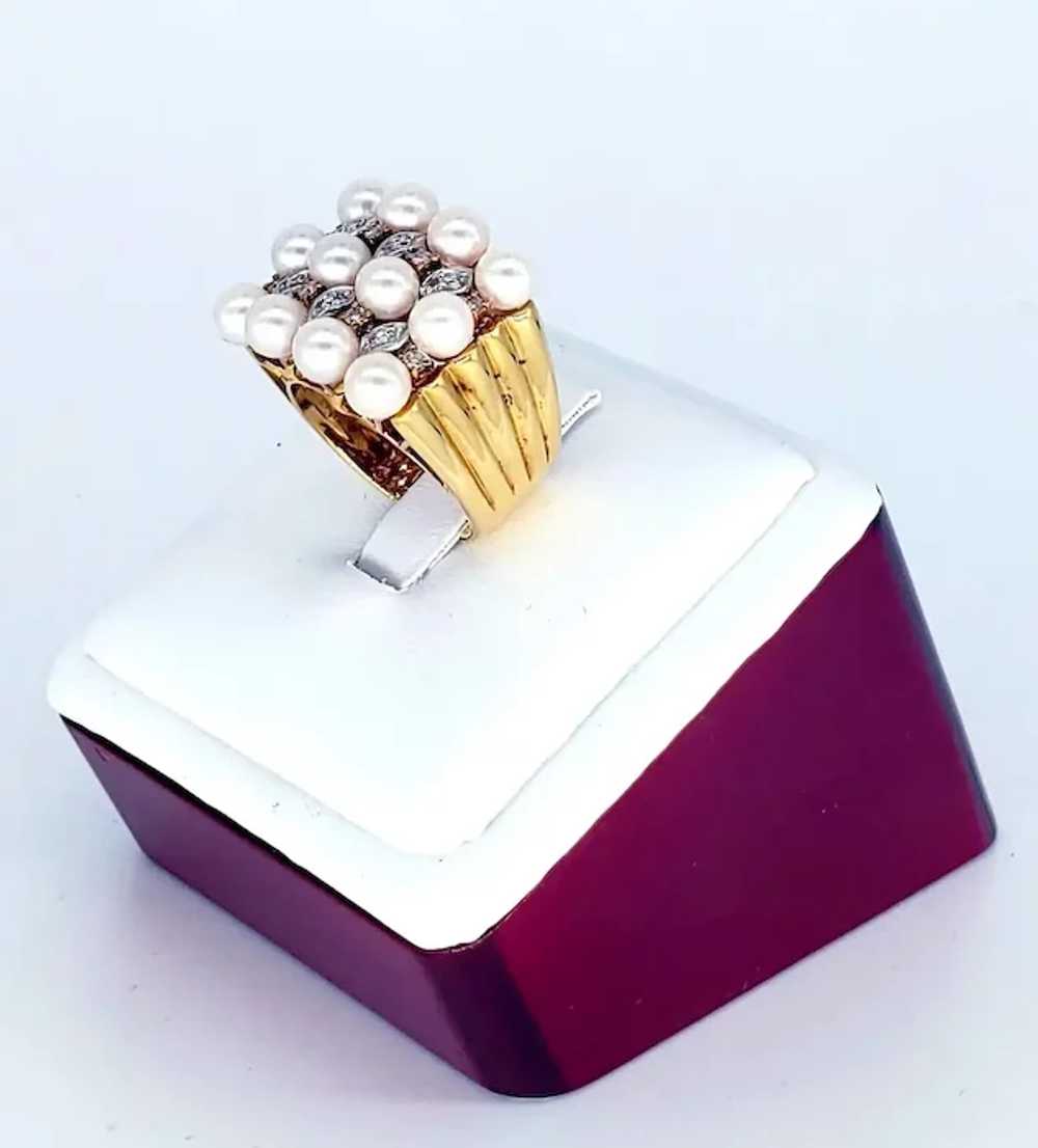 Vintage 18 Karat Diamonds and Pearls Bridal Ring - image 4