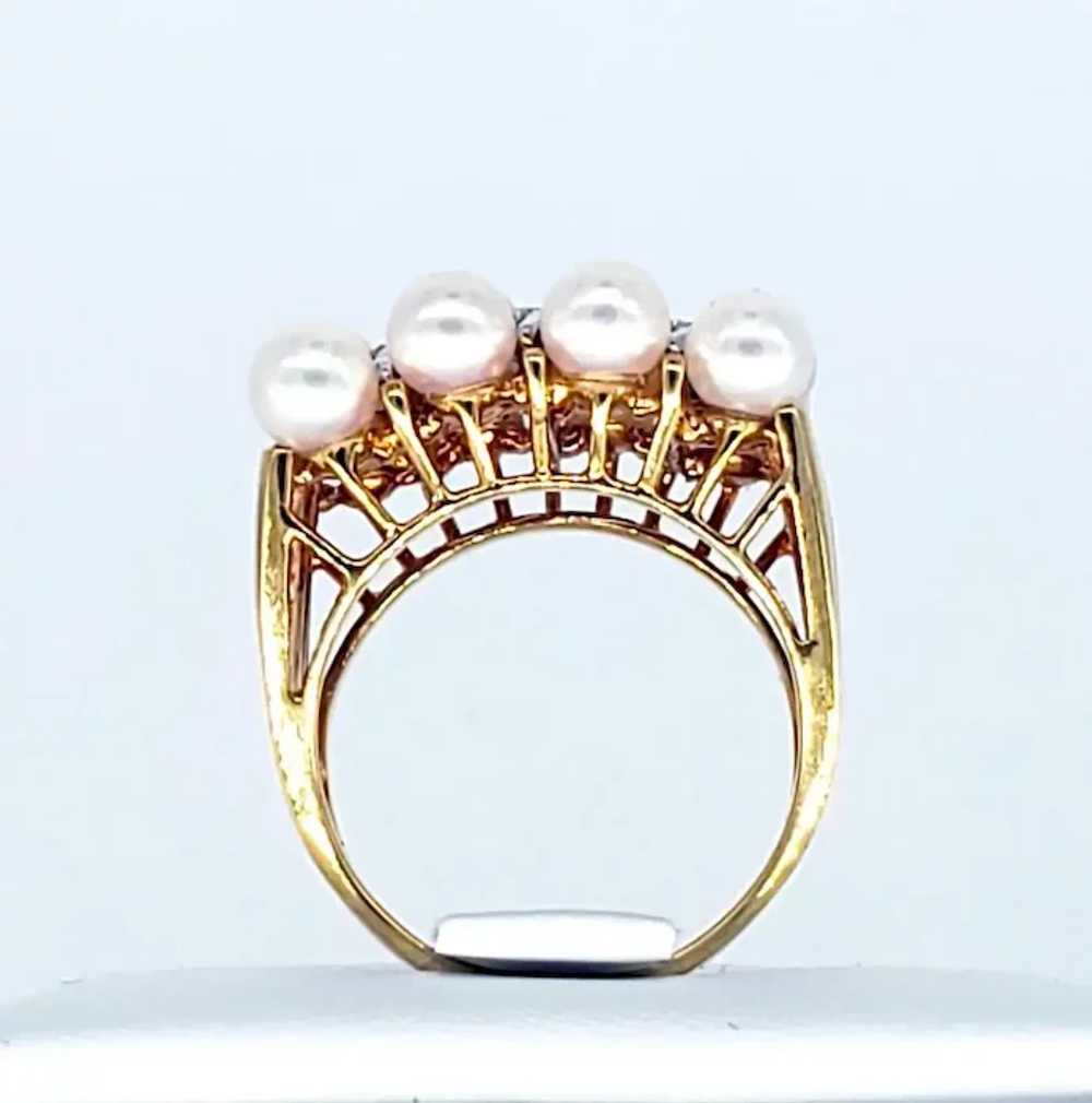 Vintage 18 Karat Diamonds and Pearls Bridal Ring - image 6