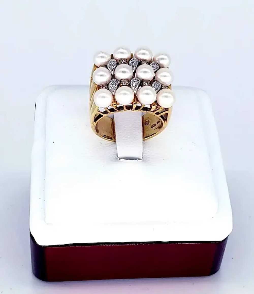 Vintage 18 Karat Diamonds and Pearls Bridal Ring - image 7