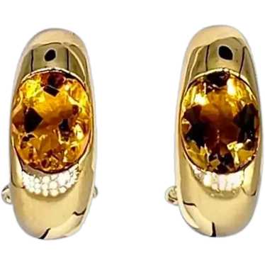 Oval 1.21 Carat Citrine Gem 18 Karat Gold Earrings - image 1
