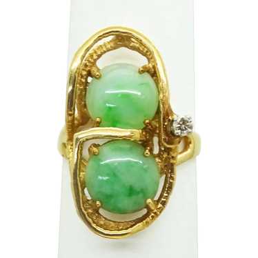 Mid-Century Modern Jade & Diamond Ring 14k Gold S… - image 1