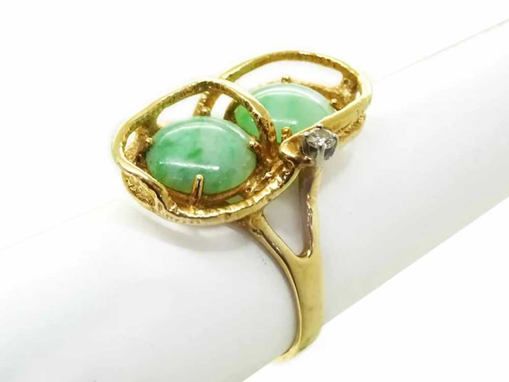 Mid-Century Modern Jade & Diamond Ring 14k Gold S… - image 2
